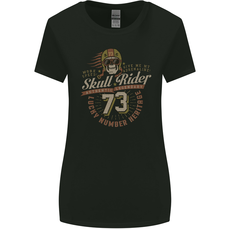 Skull Rider Motorcycle Biker Motorbike Womens Wider Cut T-Shirt Black