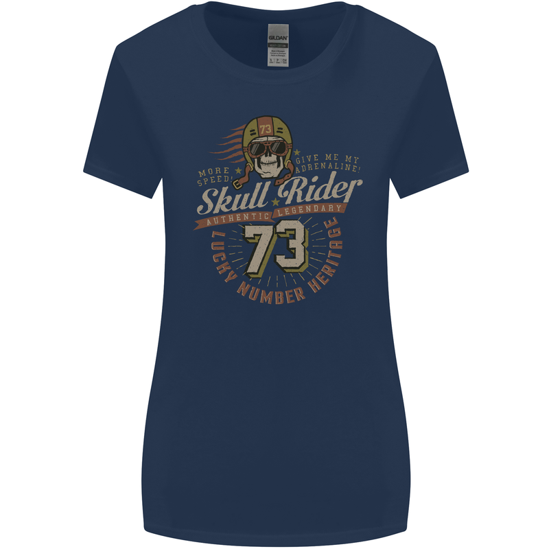 Skull Rider Motorcycle Biker Motorbike Womens Wider Cut T-Shirt Navy Blue