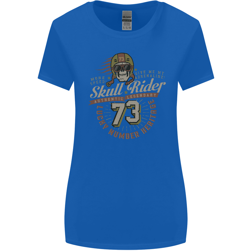 Skull Rider Motorcycle Biker Motorbike Womens Wider Cut T-Shirt Royal Blue