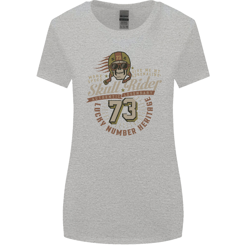 Skull Rider Motorcycle Biker Motorbike Womens Wider Cut T-Shirt Sports Grey