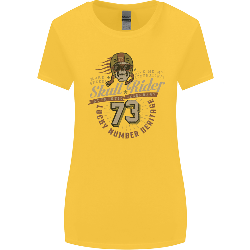 Skull Rider Motorcycle Biker Motorbike Womens Wider Cut T-Shirt Yellow