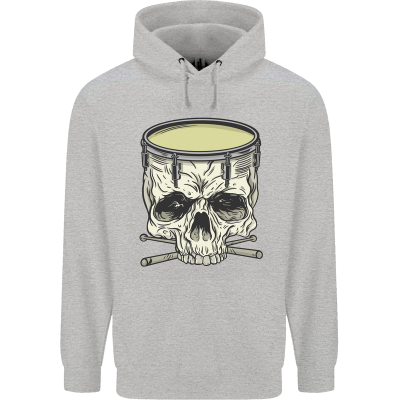 Skull Snare Drum Drummer Drumming Childrens Kids Hoodie Sports Grey