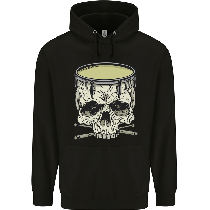 Skull Snare Drum Drummer Drumming Mens 80% Cotton Hoodie Black