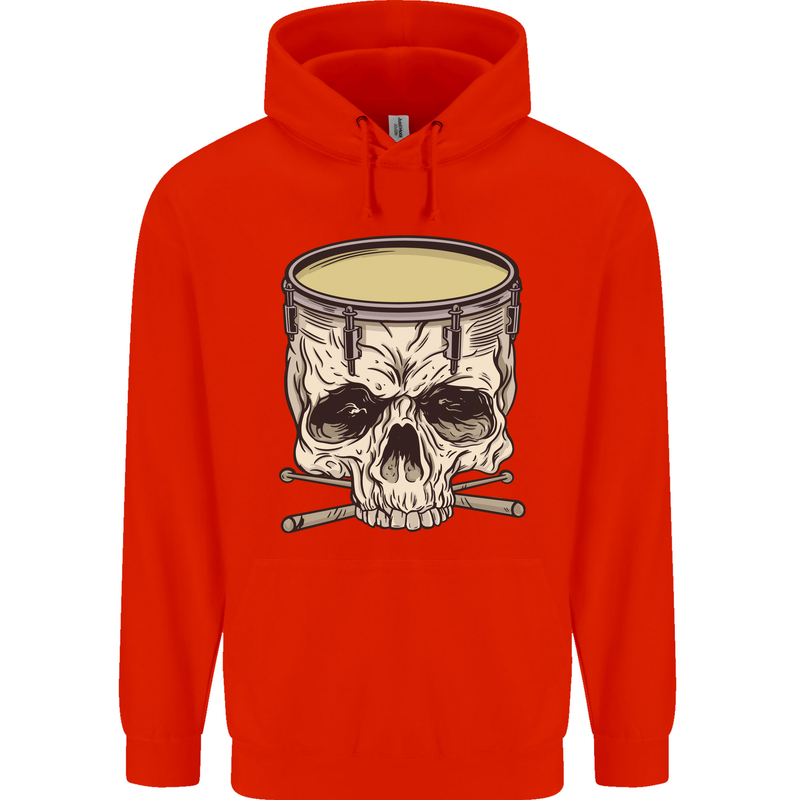 Skull Snare Drum Drummer Drumming Mens 80% Cotton Hoodie Bright Red