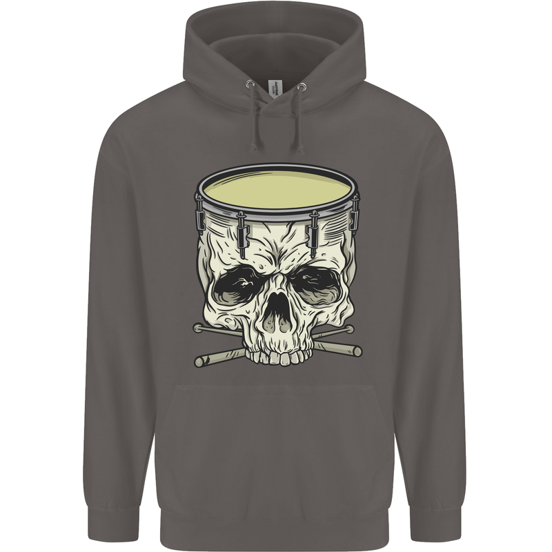 Skull Snare Drum Drummer Drumming Mens 80% Cotton Hoodie Charcoal