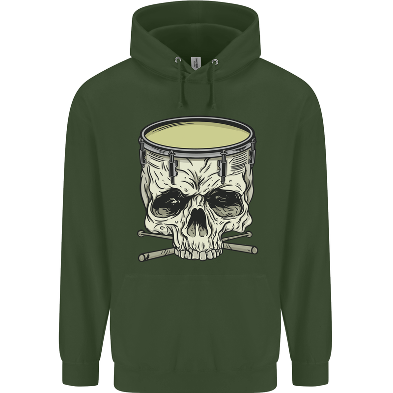 Skull Snare Drum Drummer Drumming Mens 80% Cotton Hoodie Forest Green