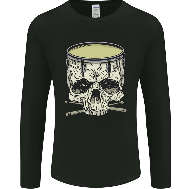 Skull Snare Drum Drummer Drumming Mens Long Sleeve T-Shirt Black