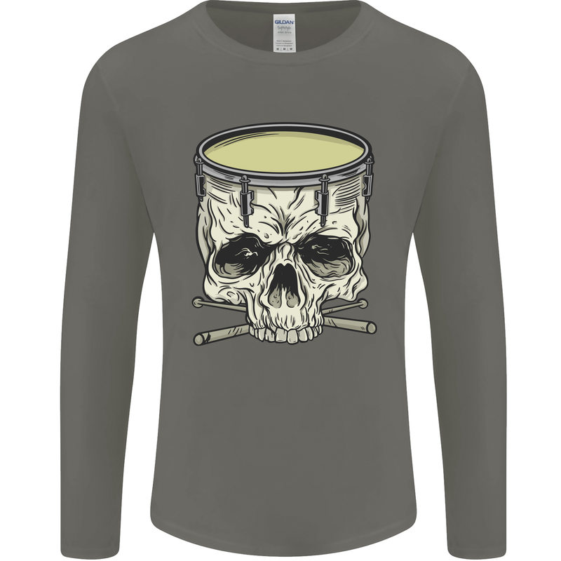 Skull Snare Drum Drummer Drumming Mens Long Sleeve T-Shirt Charcoal