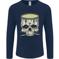 Skull Snare Drum Drummer Drumming Mens Long Sleeve T-Shirt Navy Blue