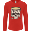 Skull Snare Drum Drummer Drumming Mens Long Sleeve T-Shirt Red
