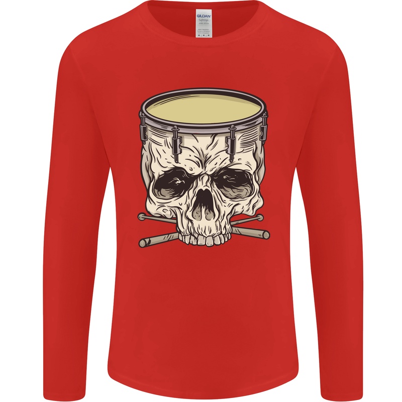 Skull Snare Drum Drummer Drumming Mens Long Sleeve T-Shirt Red