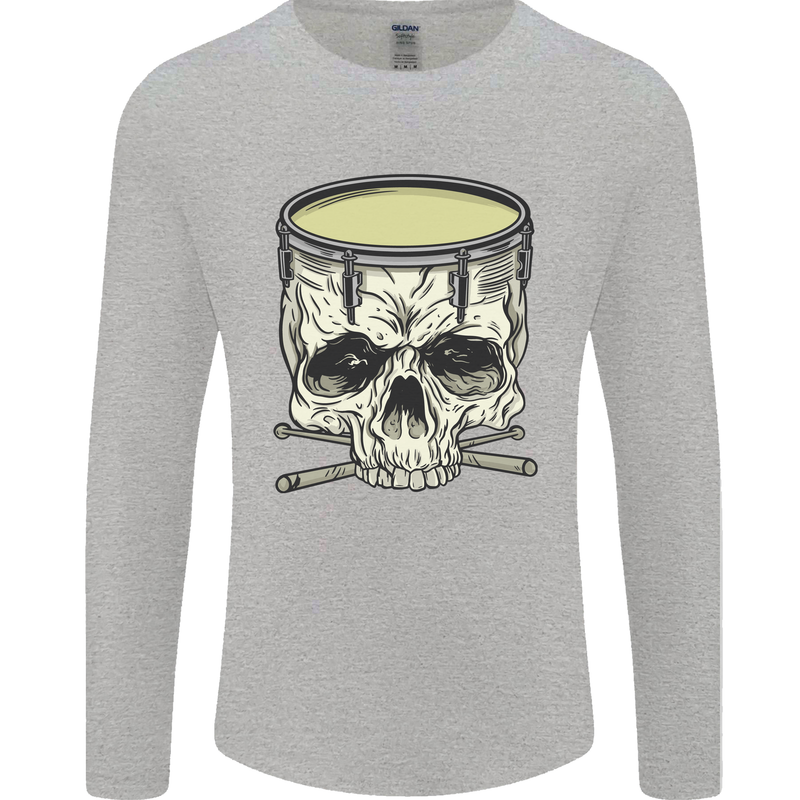Skull Snare Drum Drummer Drumming Mens Long Sleeve T-Shirt Sports Grey