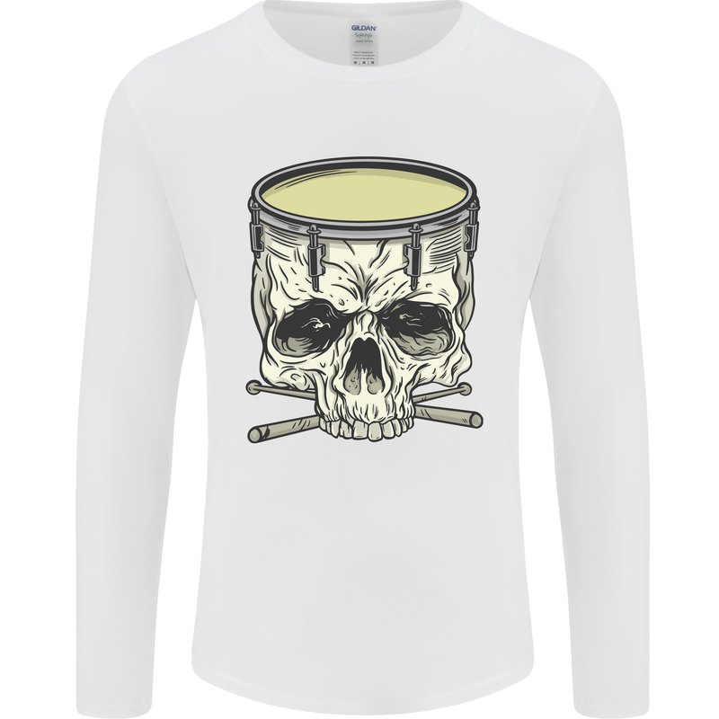 Skull Snare Drum Drummer Drumming Mens Long Sleeve T-Shirt White