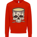 Skull Snare Drum Drummer Drumming Mens Sweatshirt Jumper Bright Red