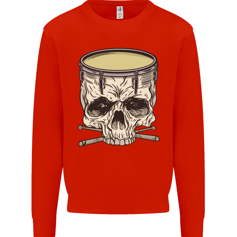 Skull Snare Drum Drummer Drumming Mens Sweatshirt Jumper Bright Red