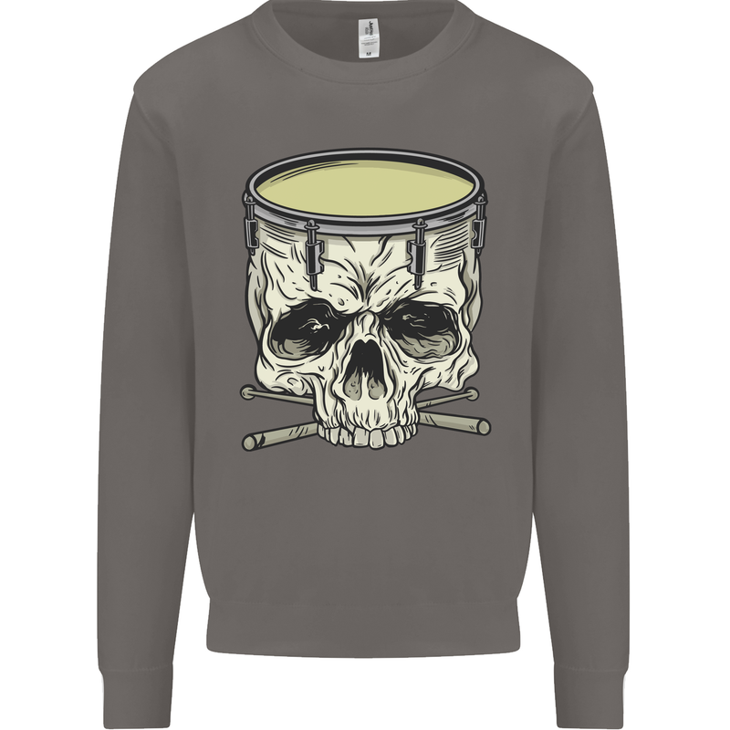 Skull Snare Drum Drummer Drumming Mens Sweatshirt Jumper Charcoal