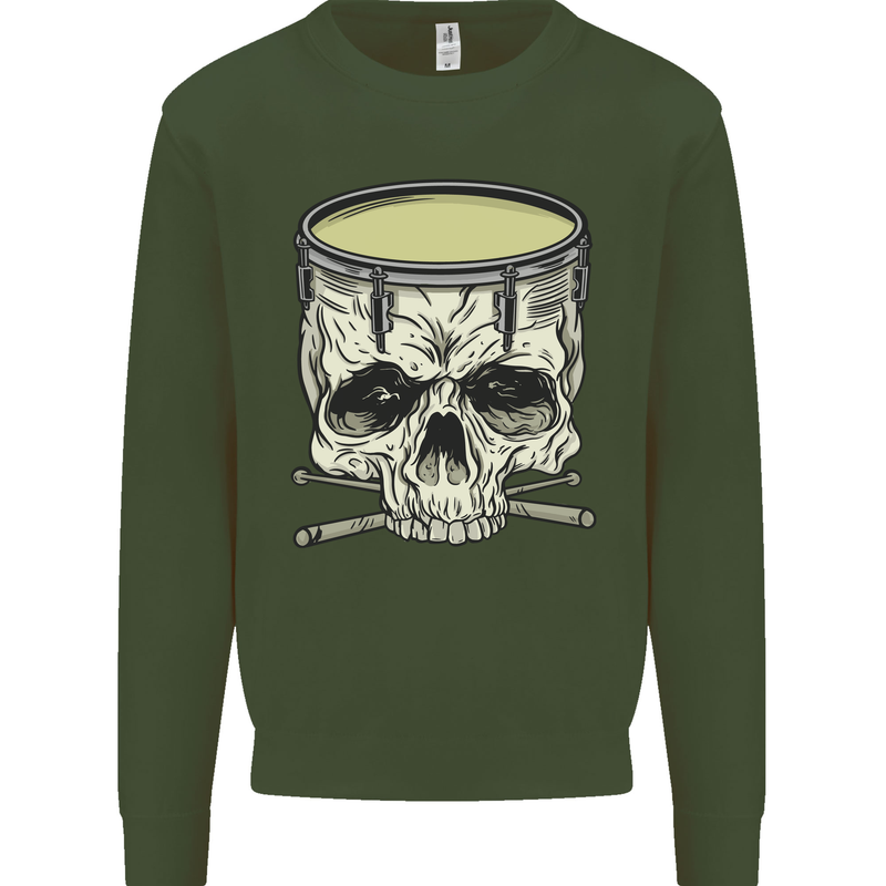 Skull Snare Drum Drummer Drumming Mens Sweatshirt Jumper Forest Green