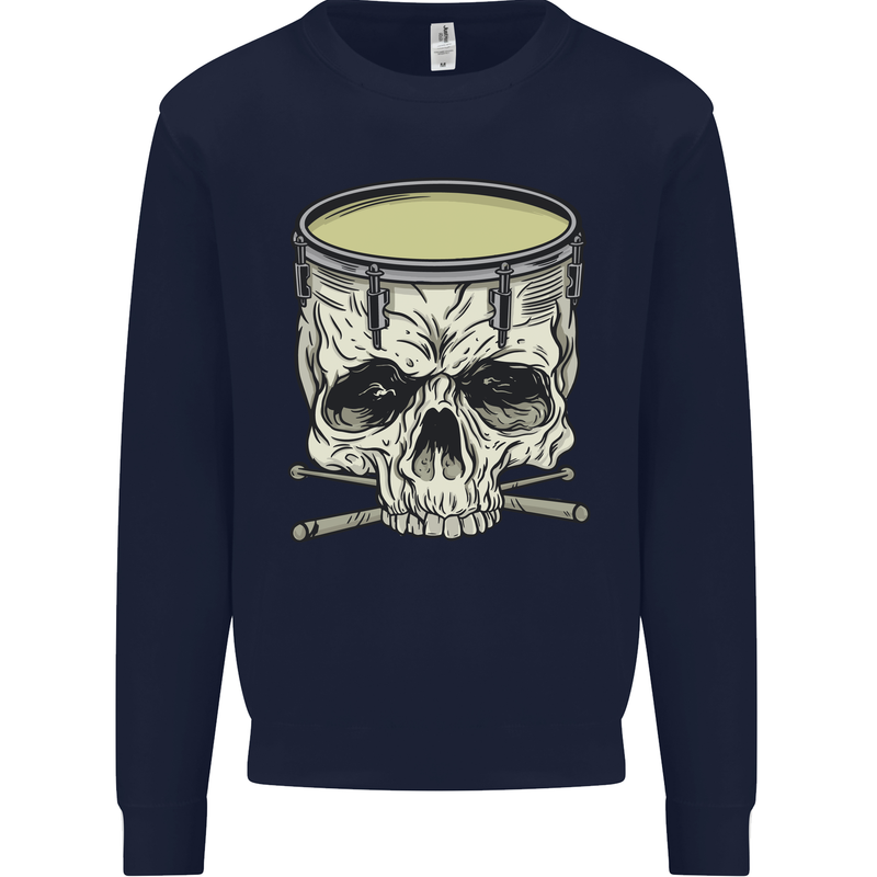 Skull Snare Drum Drummer Drumming Mens Sweatshirt Jumper Navy Blue
