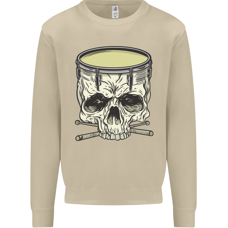 Skull Snare Drum Drummer Drumming Mens Sweatshirt Jumper Sand