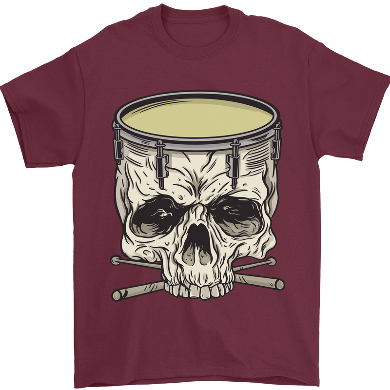 Skull Snare Drum Drummer Drumming Mens T-Shirt Cotton Gildan Maroon
