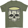 Skull Snare Drum Drummer Drumming Mens T-Shirt Cotton Gildan Military Green