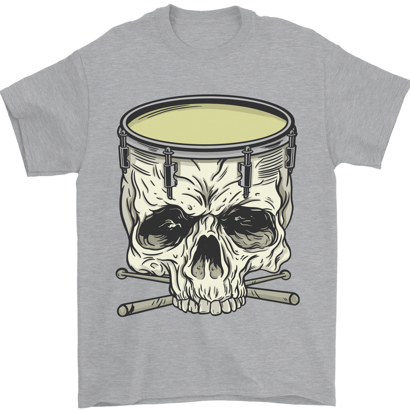 Skull Snare Drum Drummer Drumming Mens T-Shirt Cotton Gildan Sports Grey