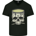 Skull Snare Drum Drummer Drumming Mens V-Neck Cotton T-Shirt Black