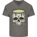 Skull Snare Drum Drummer Drumming Mens V-Neck Cotton T-Shirt Charcoal