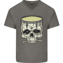 Skull Snare Drum Drummer Drumming Mens V-Neck Cotton T-Shirt Charcoal
