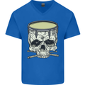 Skull Snare Drum Drummer Drumming Mens V-Neck Cotton T-Shirt Royal Blue