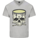 Skull Snare Drum Drummer Drumming Mens V-Neck Cotton T-Shirt Sports Grey