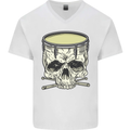 Skull Snare Drum Drummer Drumming Mens V-Neck Cotton T-Shirt White