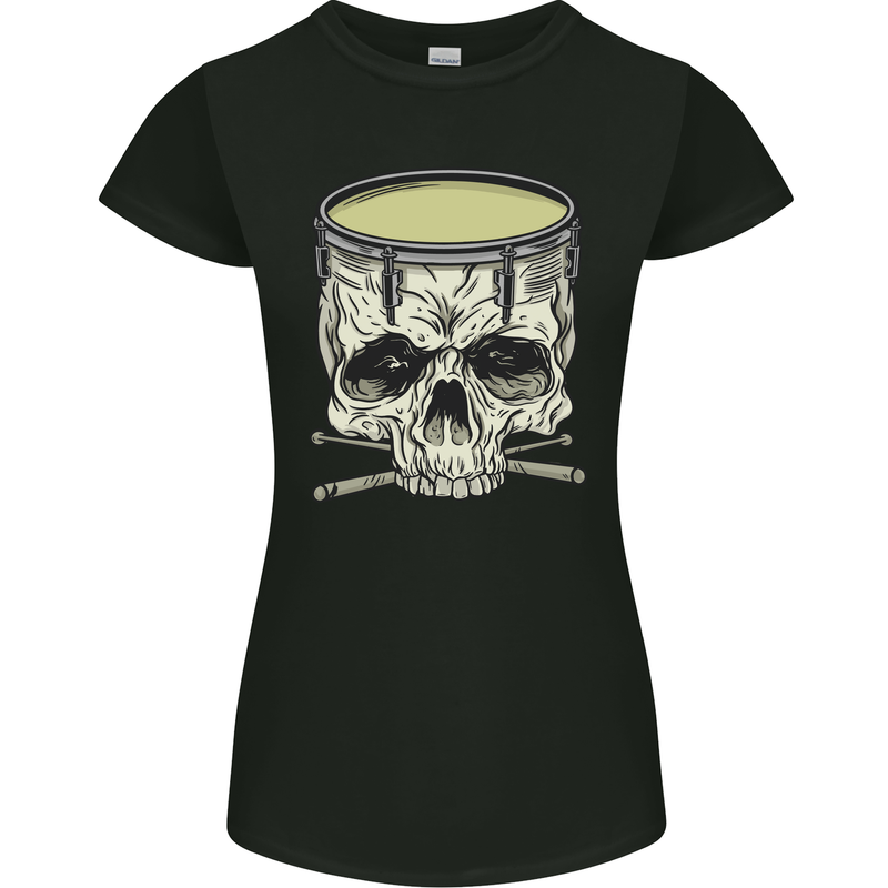 Skull Snare Drum Drummer Drumming Womens Petite Cut T-Shirt Black