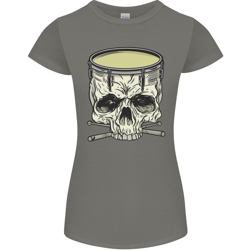 Skull Snare Drum Drummer Drumming Womens Petite Cut T-Shirt Charcoal