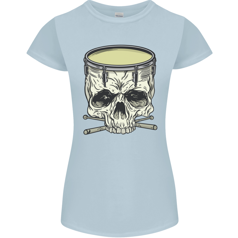 Skull Snare Drum Drummer Drumming Womens Petite Cut T-Shirt Light Blue