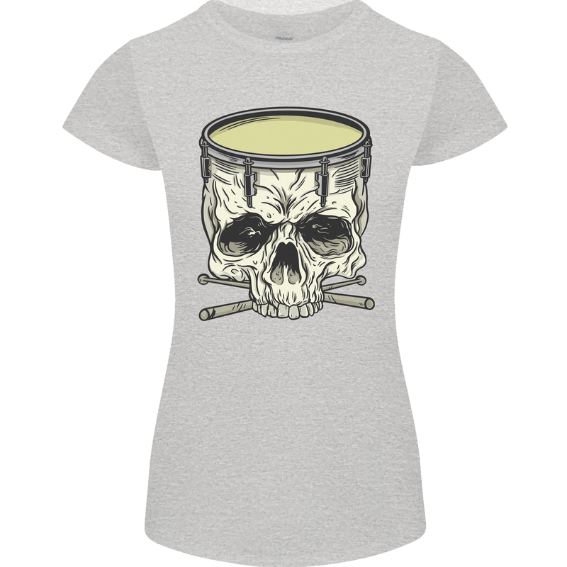 Skull Snare Drum Drummer Drumming Womens Petite Cut T-Shirt Sports Grey