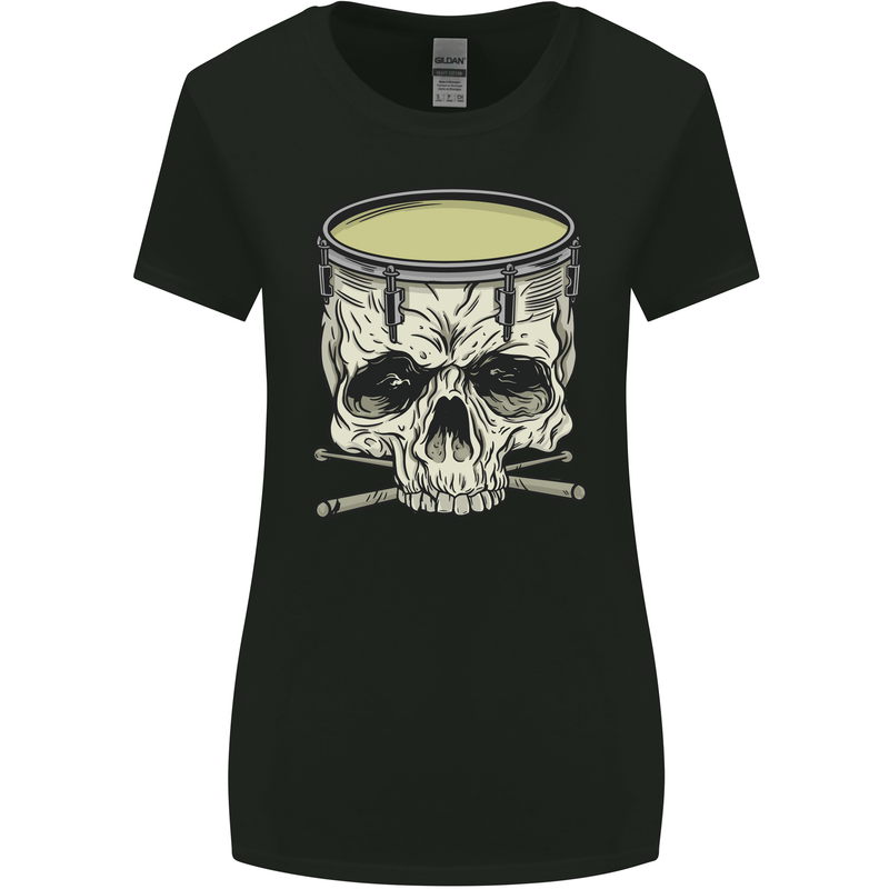 Skull Snare Drum Drummer Drumming Womens Wider Cut T-Shirt Black