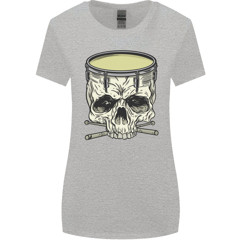 Skull Snare Drum Drummer Drumming Womens Wider Cut T-Shirt Sports Grey