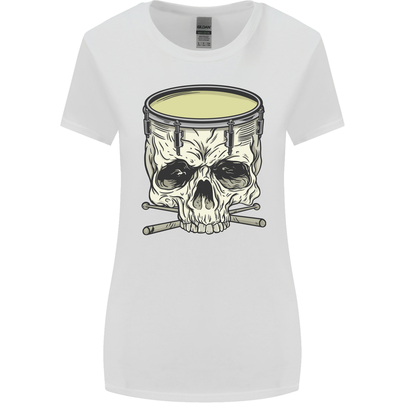 Skull Snare Drum Drummer Drumming Womens Wider Cut T-Shirt White