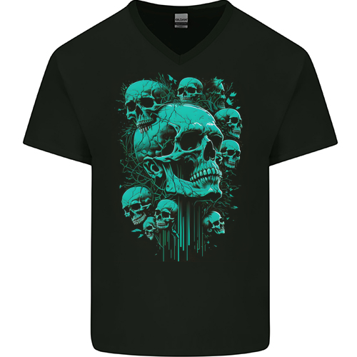 Skull Time Gothic Heavy Metal Rock Music Biker Mens Womens Kids Unisex Black Mens V-Neck T-Shirt