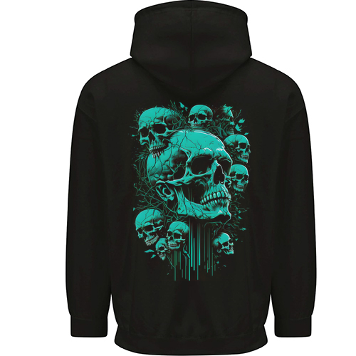 Skull Time Gothic Heavy Metal Rock Music Biker Mens Womens Kids Unisex Black Zip Up Hoodie Back Print