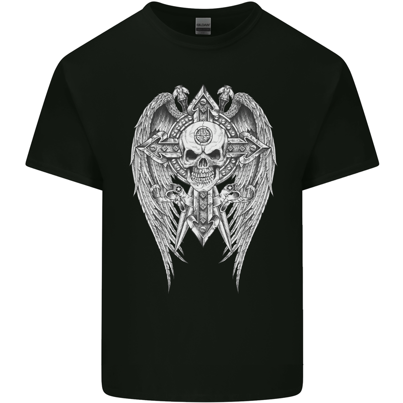 Skull Wings Viking Gothic  Wings Gym Biker Kids T-Shirt Childrens Black