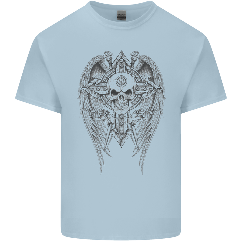 Skull Wings Viking Gothic  Wings Gym Biker Kids T-Shirt Childrens Light Blue