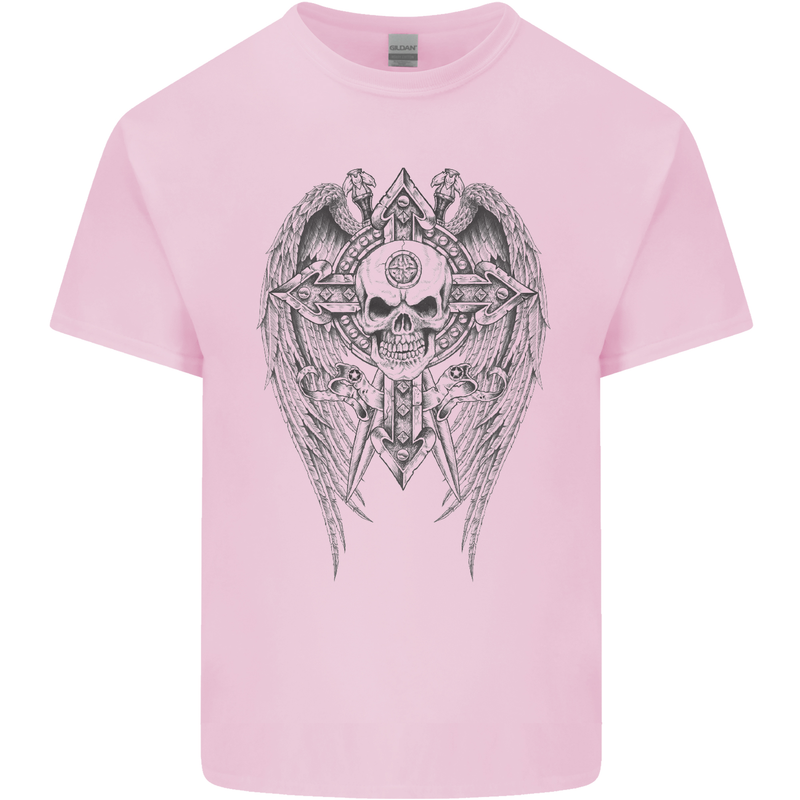 Skull Wings Viking Gothic  Wings Gym Biker Kids T-Shirt Childrens Light Pink