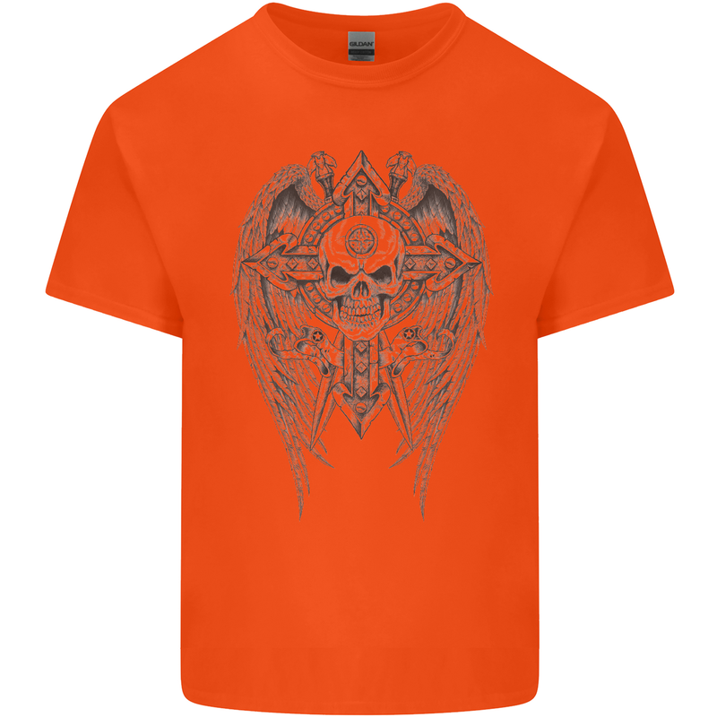Skull Wings Viking Gothic  Wings Gym Biker Kids T-Shirt Childrens Orange