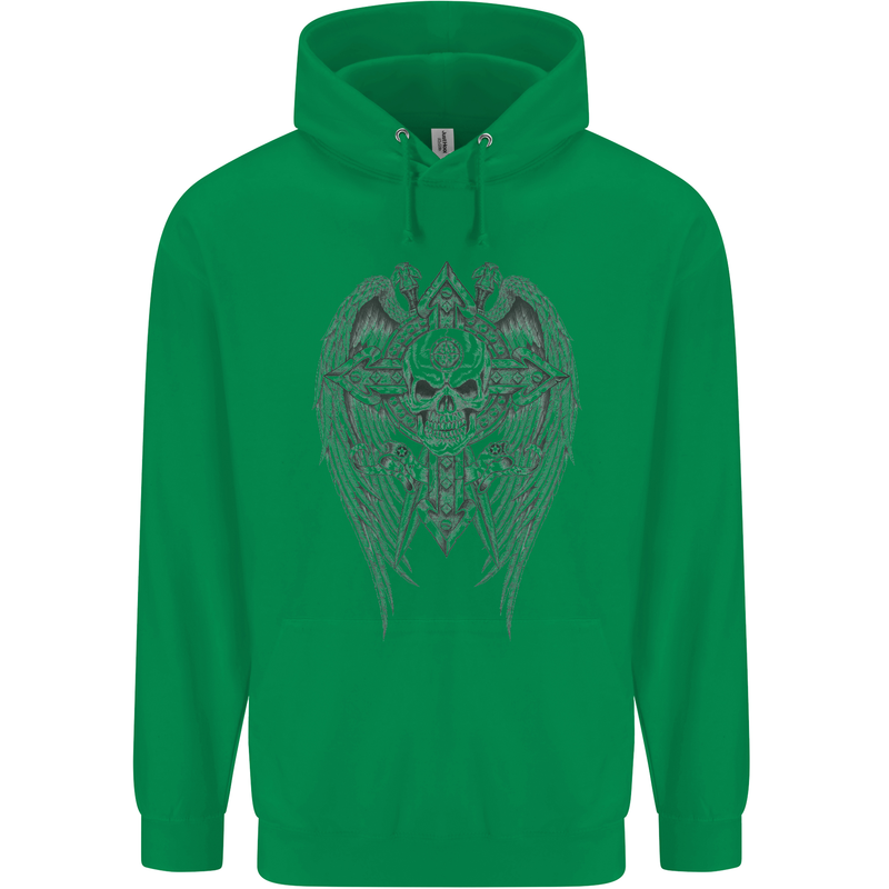Skull Wings Viking Gothic  Wings Gym Biker Mens 80% Cotton Hoodie Irish Green
