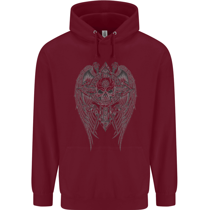 Skull Wings Viking Gothic  Wings Gym Biker Mens 80% Cotton Hoodie Maroon