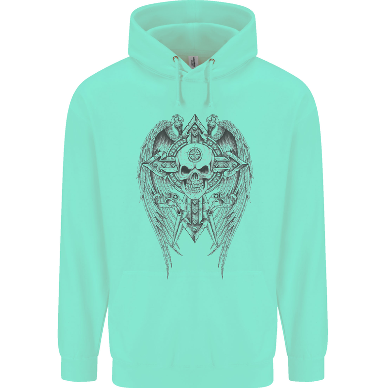 Skull Wings Viking Gothic  Wings Gym Biker Mens 80% Cotton Hoodie Peppermint