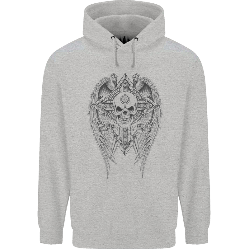 Skull Wings Viking Gothic  Wings Gym Biker Mens 80% Cotton Hoodie Sports Grey