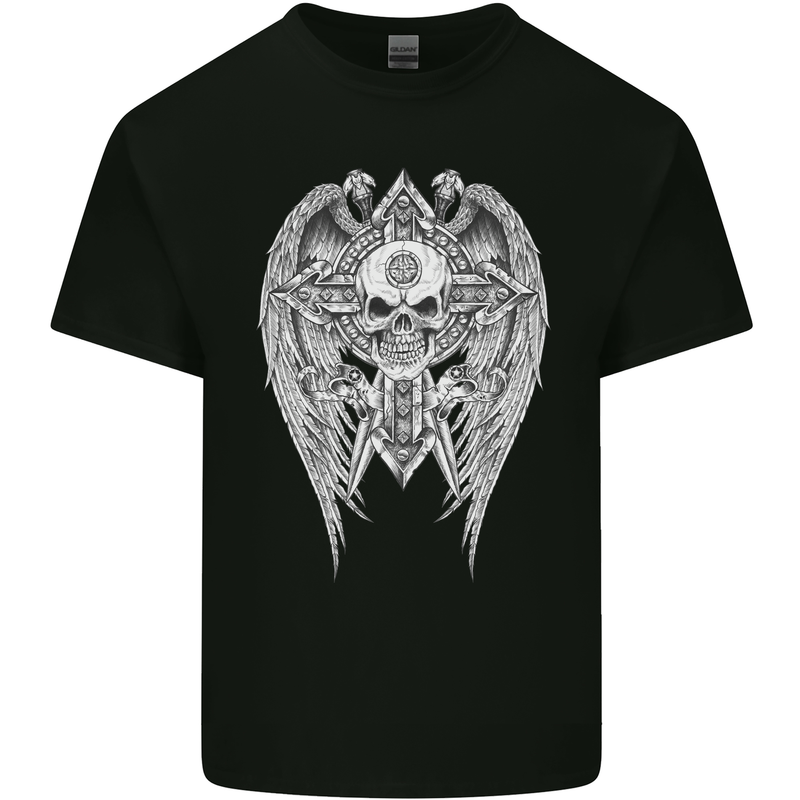 Skull Wings Viking Gothic  Wings Gym Biker Mens Cotton T-Shirt Tee Top Black